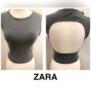 ZARA Gray Sleeveless Ribbed Cutout Back Tank Top _ Size M - NEW